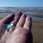 aqua sea glass at the beach