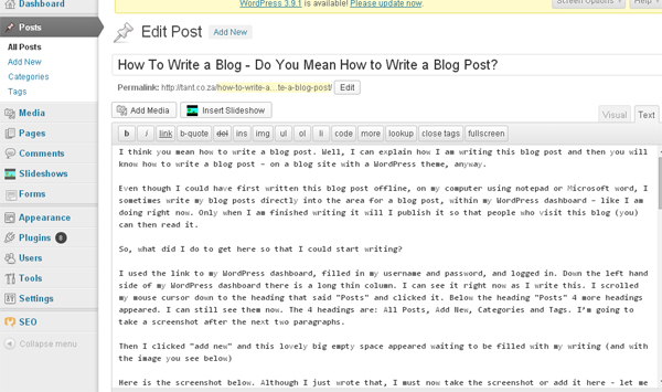 how to write a blog screenshot