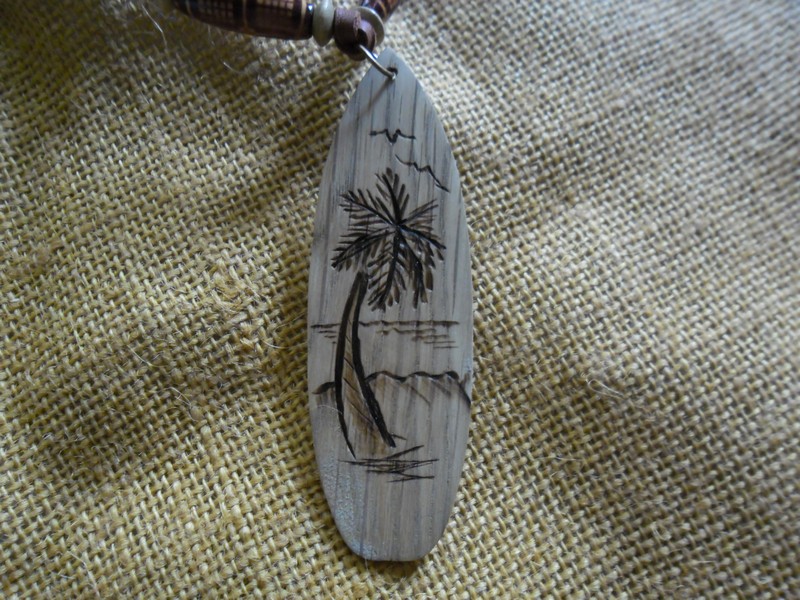 Wooden surfboard necklace